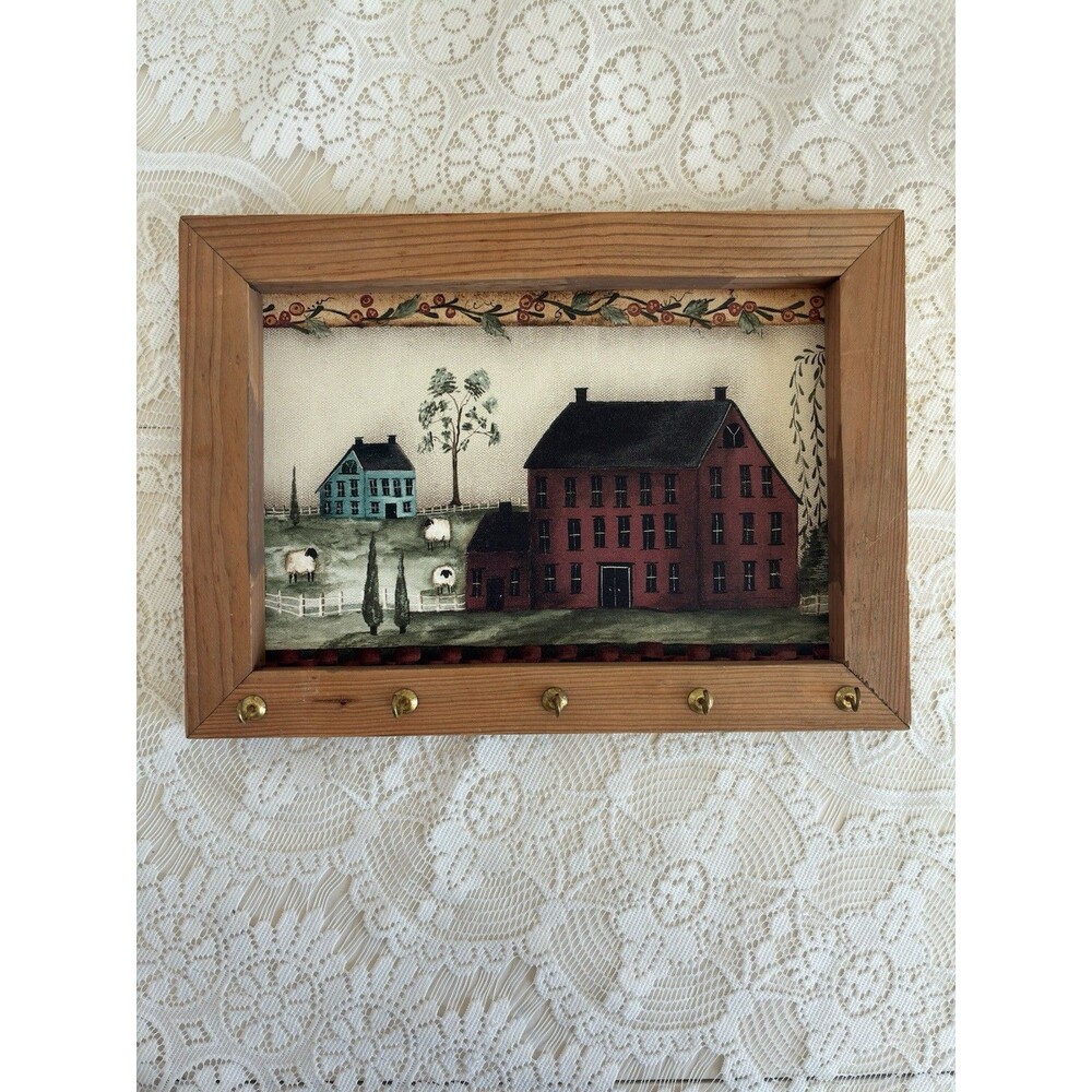 Vtg Pat Fischer Art Key Rack Organizer Country Farmhouse Rustic Cottagecore Barn